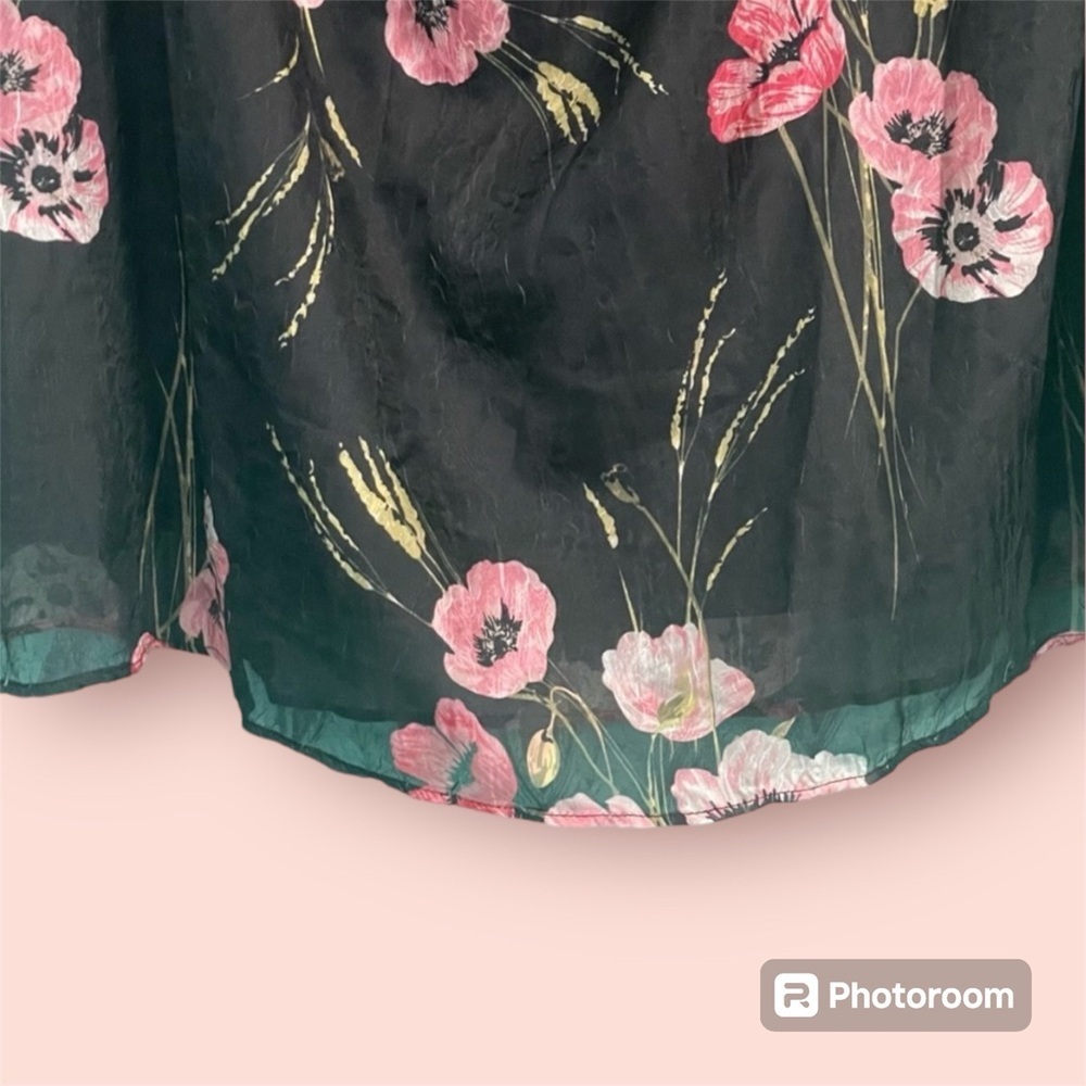 Kate & Mallory top XL ruffle neckline sheer floral over lined bodice adj sleeves - Picture 5 of 12